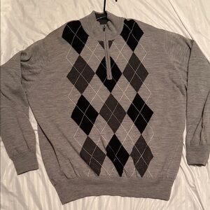 FootJoy Charcoal and Black Argyle Zip-Up Lined Sweater